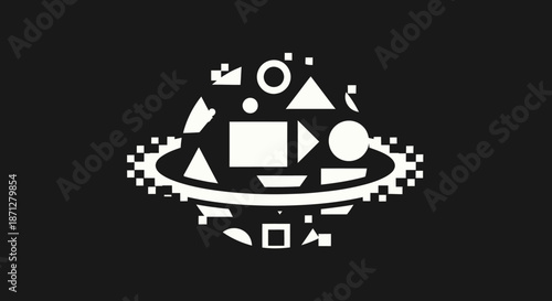 Geometric forms float in space