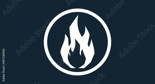 White stylized flames in circle on navy
