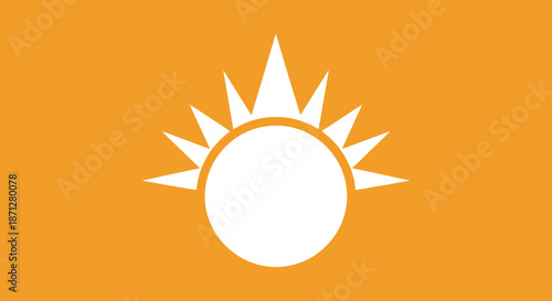 White sun with sharp rays atop a circle on goldenrod background
