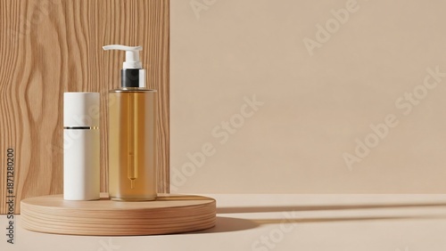 Wallpaper Mural Luxury skincare product packaging Mockup on wooden podium with minimalist background Torontodigital.ca