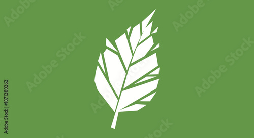 Stylized white leaf with geometric shapes against a green background