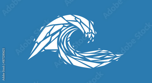 Geometric white wave on blue