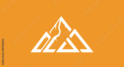 Minimalist mountain range in white on orange backdrop
