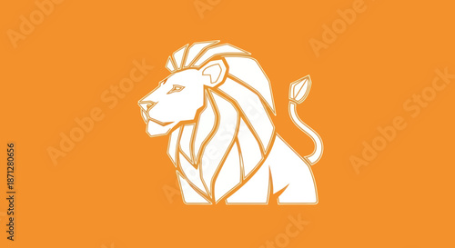 Stylized white lion head profile on orange, outlined in gold