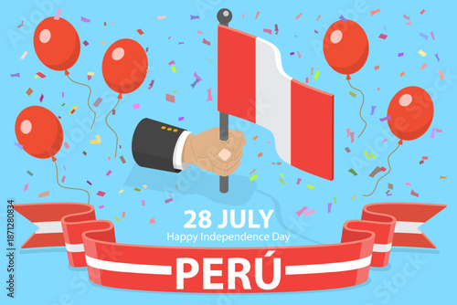 3D Isometric Flat Vector Illustration of Peruvian Independence Day, Celebration On 28 July