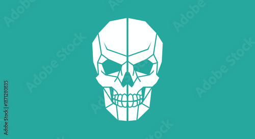 Angular white skull on teal backdrop