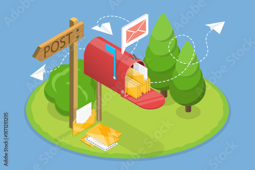 3D Isometric Flat Vector Illustration of World Post Day, Delivery, Messages and Communication