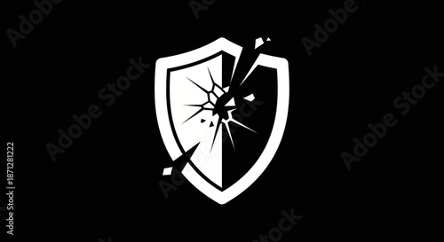 Shattered Shield White broken shield with a split down the middle on a black background
