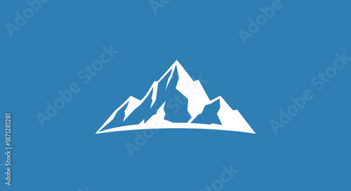 White mountain range illustration against a solid blue background