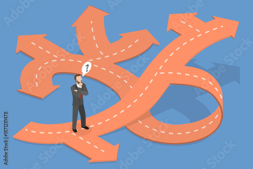 3D Isometric Flat Vector Illustration of Too Many Options, Choice Fatigue