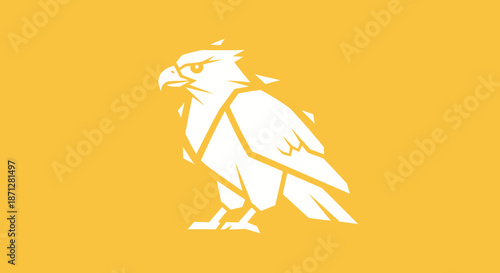Stylized white hawk with polygonal design on gold background