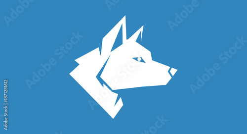 White polygon canine head on blue