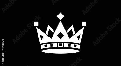 White crown icon with geometric shapes on a dark background