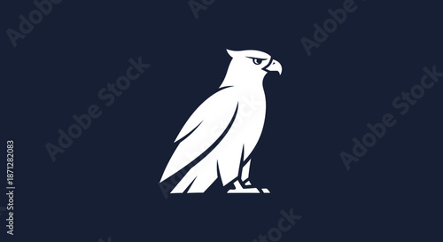 White stylized eagle perched against a dark blue background