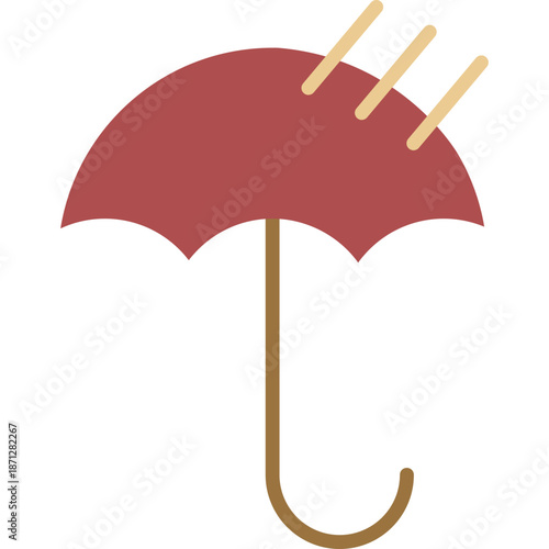 Red Umbrella Icon with Raindrops