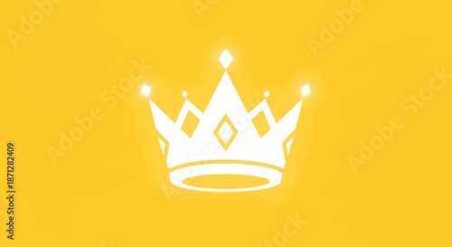 Stylized white crown with diamond accents on a yellow background