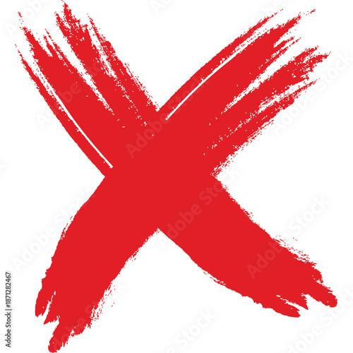 Red 'X' mark with brush strokes on white background