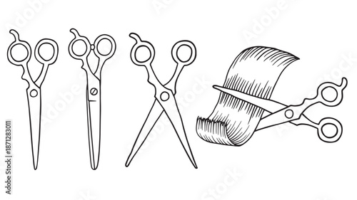 Hairdressing tools including scissors and comb illustration on transparent background silhouette