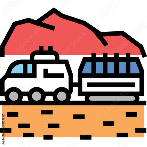 RV and Trailer with Mountain and Desert Landscape