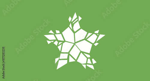 White star shattered into geometric pieces, set on a green background