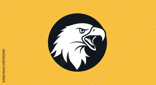 Eagle head in black circle on gold