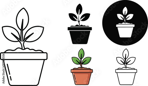 Potted plant icon set vector design eps