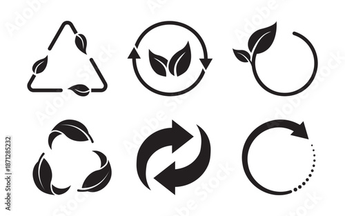 Set of eco-friendly recycling arrow vector icons in silhouette style. Vector Illustration