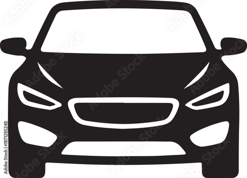 Modern Car Front View Silhouette Sleek Automotive Vehicle Icon Vector Illustration