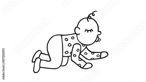 Sleeping baby in crawling position simple line art on transparent background silhouette