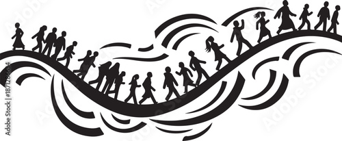 Silhouette of people running on wavy line illustration