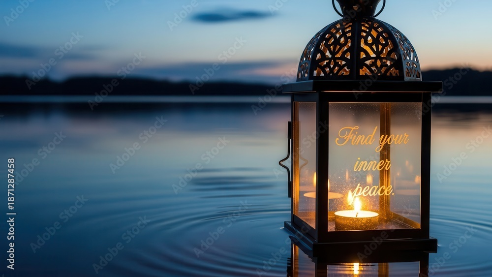 Naklejka premium Glowing Lantern on Water at Dusk