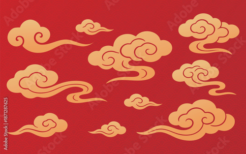 Golden gradient auspicious cloud patterns in traditional Chinese style