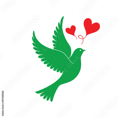 Dove of peace flying with a heart symbol representing love freedom and harmony