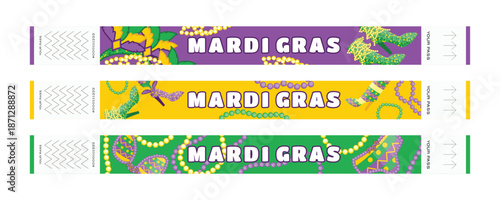 Mardi Gras Festival Wristband Set with Carnival Costumes, Drums, Beads, Shoes and Feathers