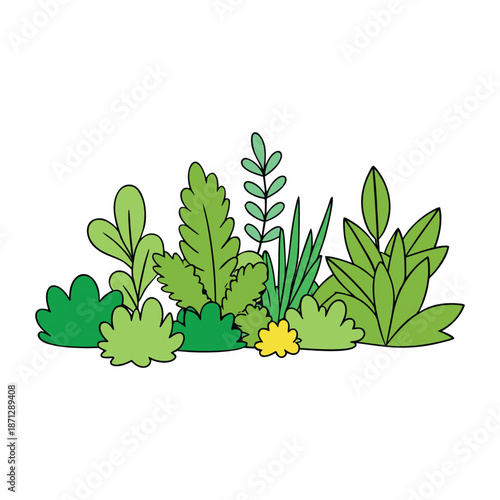 Lush herbs and bushes fill the garden with vibrant green leaves, fragrant scents, and natural beauty, creating a peaceful, thriving outdoor space.
