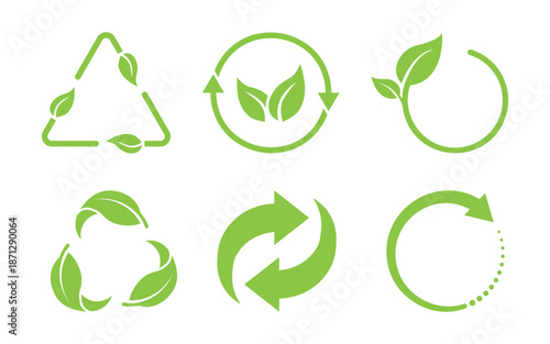 Eco-friendly recycling arrow vector icon set. Recycling and reuse packaging arrow signs. Vector Illustration