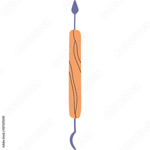 Sculpting tool with wooden handle and pointed ends