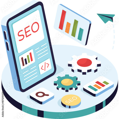 SEO optimization concept with smartphone and data charts