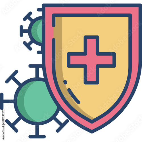 Shield with cross and virus icons