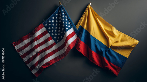 Celebrating unity colombia and usa flags displayed together cultural symbols studio environment artistic viewpoint
