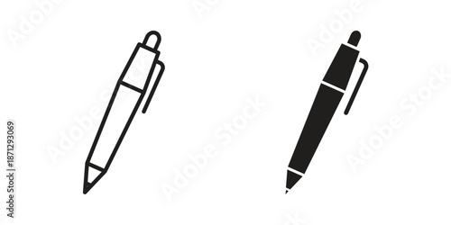 Pen icons in black glyph and liner versions for design.