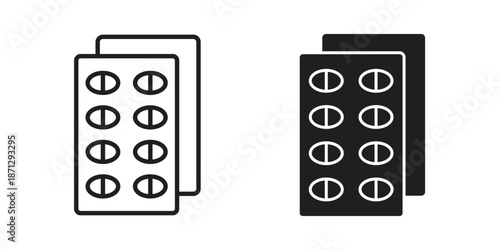 Pill blisters collection Silhouette flat icon design element.icons in black glyph and liner versions for design.