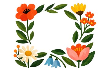 Watercolor floral wreath illustration with colorful flowers and leaves isolated on white background