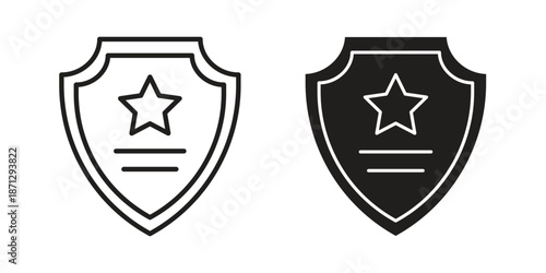 Police badge icons in black glyph and liner versions for design.
