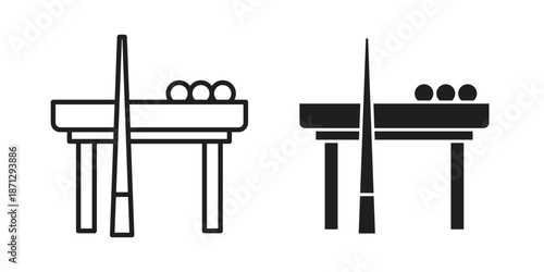 Pool table icons in black glyph and liner versions for design.
