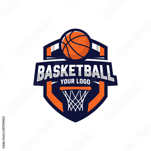 Dynamic basketball logo design with vibrant colors and modern style for sports