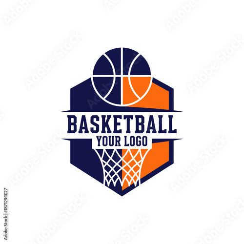 Dynamic basketball logo with a modern design featuring a basketball and net