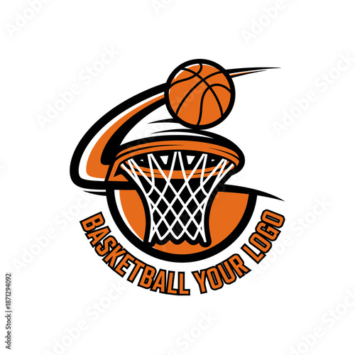 Dynamic basketball logo incorporating a sleek basketball and hoop design with