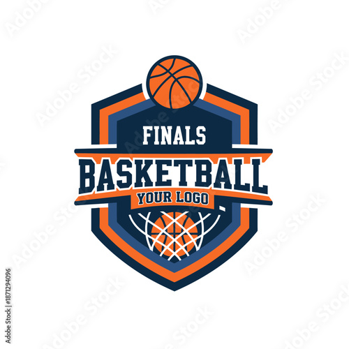 Dynamic basketball finals emblem with team spirit and sportsmanship theme