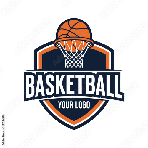 Dynamic basketball logo featuring a stylized emblem with hoop and ball design